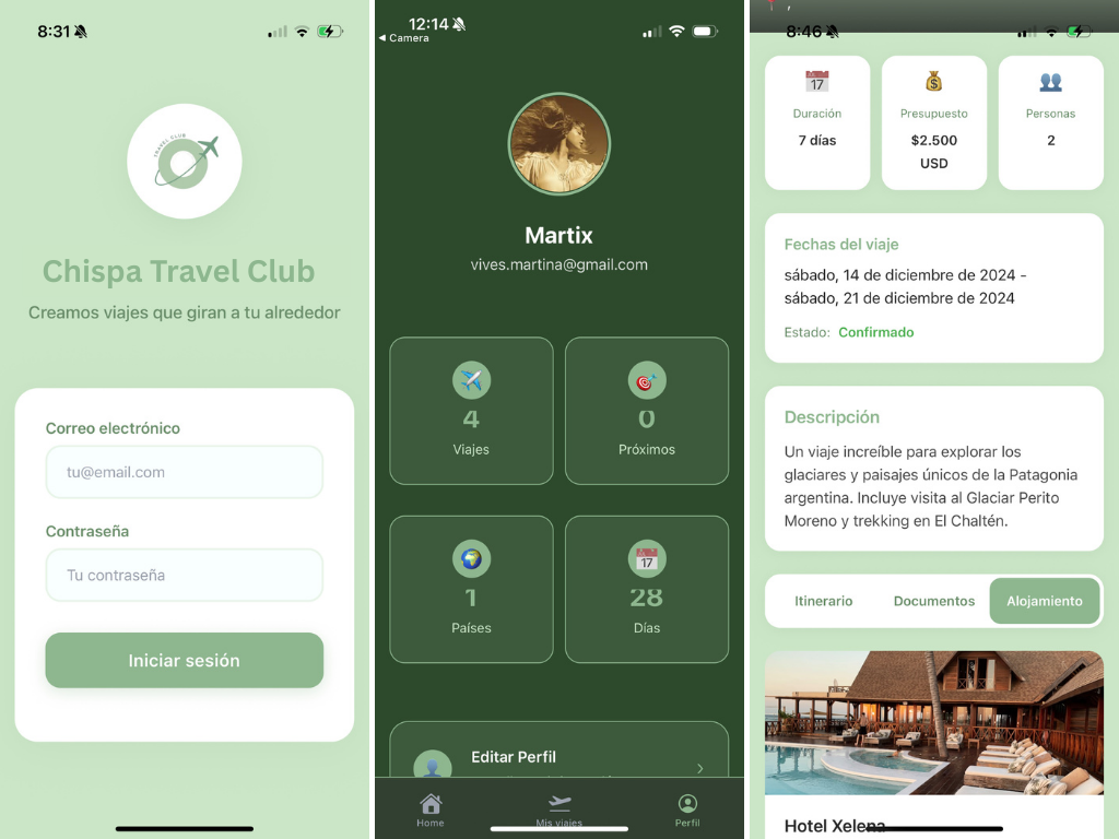 Vista de la app de Órbita con itinerarios y documentos